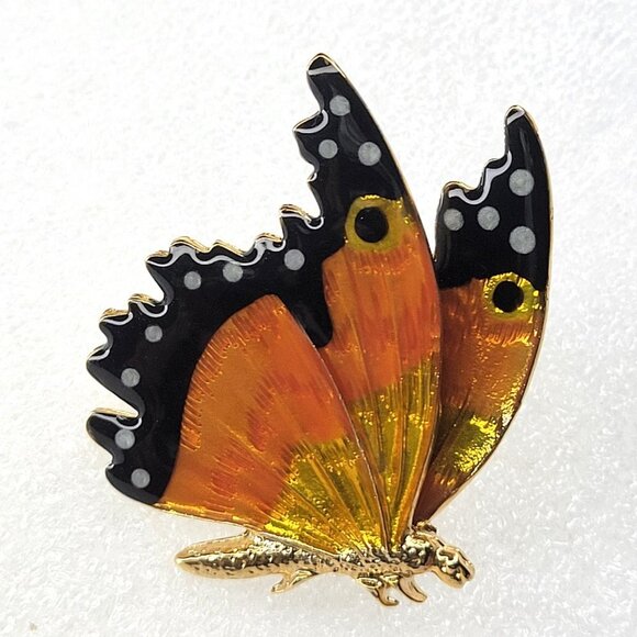 Butterfly Brooch  in vibrant Orange and gold - Picture 8 of 16